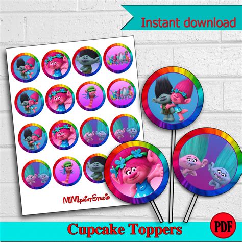 Printable Trolls Cupcake Toppers Trolls Birthday Party