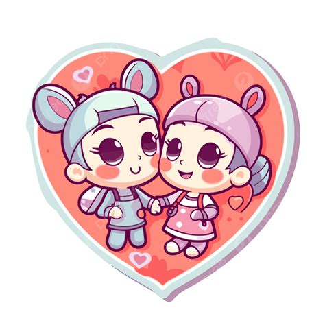 Adorable Pareja De Lindos Personajes De Dibujos Animados En Forma De Corazón Clipart Vector Png