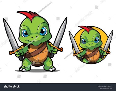 Turtle Holding Sword Cartoon Mascot Characters Stock Vector Royalty