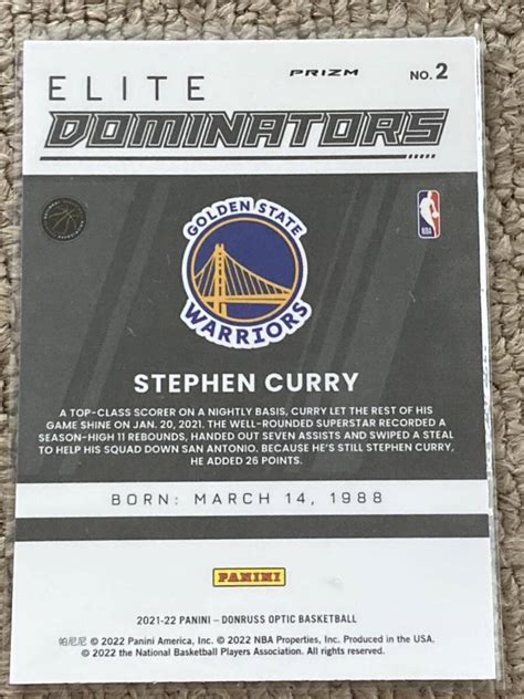 Panini NBA DONRUSS OPTIC 2021 22 Stephen CURRY ELITE DOMINATORS Prizm