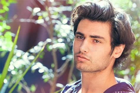 Handsome Young Italian Man Portrait Stylish Hair Male Hairstyle Stock