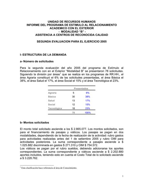 Unidad De Recursos Humanos Informe Del Programa De Estimulo Al