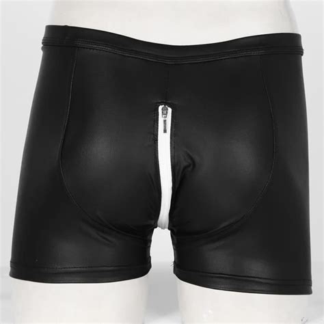 YIZYIF Homme Boxer Sexy Simili Cuir String Ouvert Zippé Wetlook