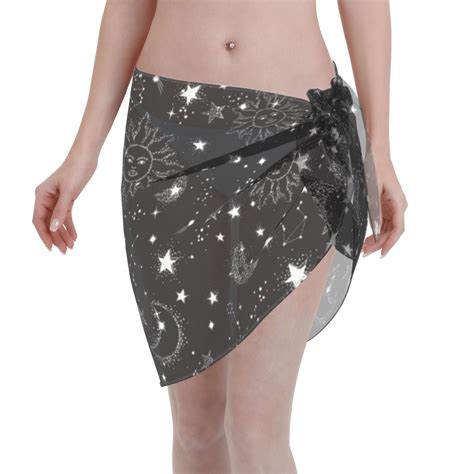 Disketp Space Galaxy Women Swimsuit Cover Up Short Chiffon Summer Beach Sarong Bikini Wrap Skirt