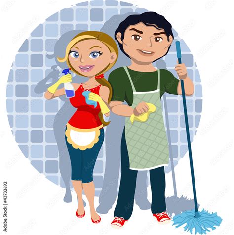 Hombre Y Mujer Compartiendo Tareas Del Hogar Stock Vector Adobe Stock