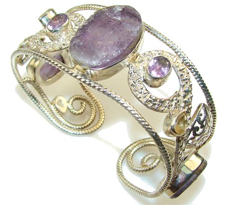 New Amazing Design Amethyst Cluster Sterling Silver Bracelet Cuff