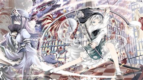 Touhou Saigyouji Yuyuko Sword Women With Swords Japanese Flag