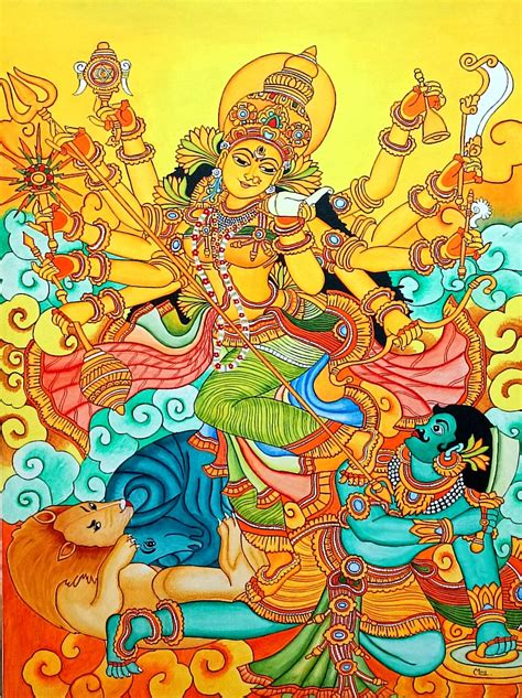 Goddess Durga Kerala Mural 30 X 40 International Indian Folk