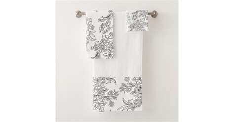 Elegant Black And White Floral Toile Bath Towel Set Zazzle