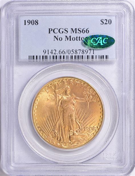 1908 Saint Gaudens Gold Double Eagle No Motto PCGS MS 66 CAC Green