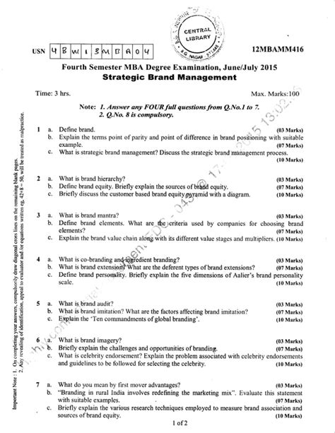 4th Semester Mba June 2015 Question Papers Pdf