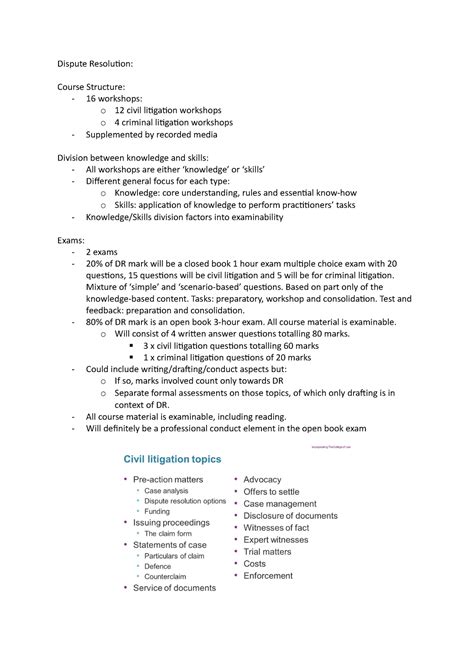 Dispute Resolution Lecture Notes Dispute Resolution Course Structure