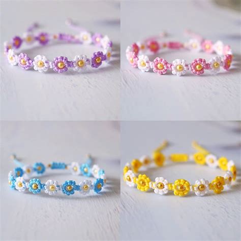 Two Colors Daisy Macrame Bracelet Flower Bracelet Friendship Bracelet