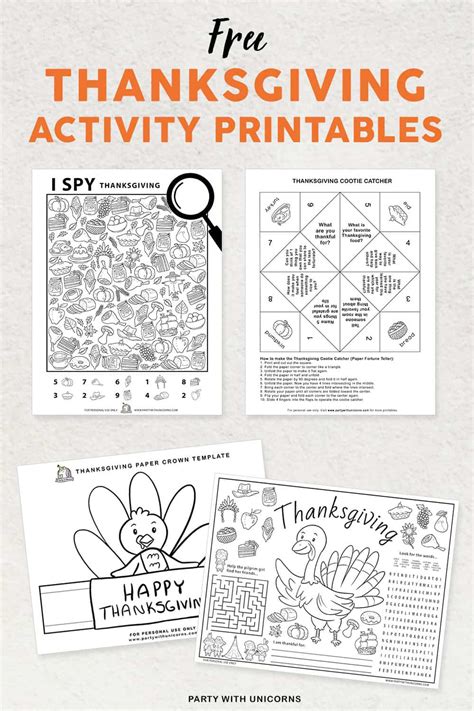 Thanksgiving Activity Printables Free Downloads Party With Unicorns