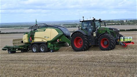 Harvest Baling Straw With Two Fendts Krone Balers And Jcb