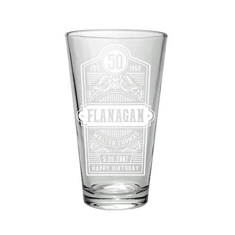 Personalized Pint Beer 2x Glasses Retro Vintage Logo Custom Text , Set of Two, Gift for Birthday ...