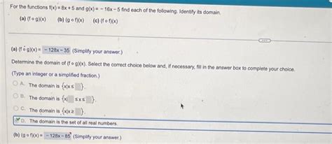 Solved For The Functions F X 8x 5 And G X −16x−5 Find Each