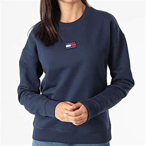 Tommy Jeans Sweat Crewneck Femme Tommy Center Badge Bleu Marine