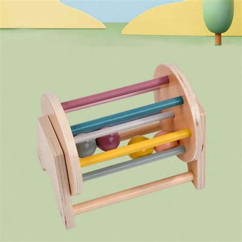 Montessori Rolling Drum Wooden Rainbow Cylinder Educational Toy For