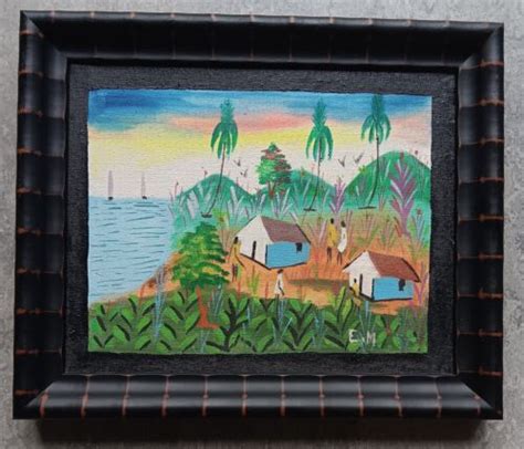 Haitian Folk Art Painting Professionally Framed Acrylic On Canvas