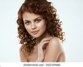 Nude Shoulders Beautiful Face Curly Hair Stock Photo