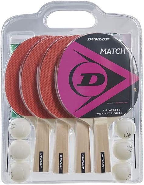 Dunlop Match 4 Player Set Da Ping Pong Con Quattro Racchette Sei