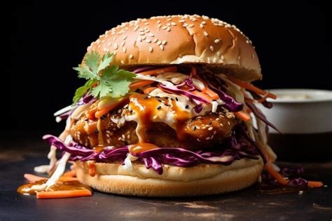 Premium Photo Sriracha Honey Chicken Burger With Slaw