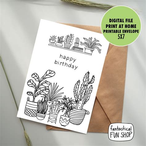 Plants Birthday Card Printable House Plants Happy Birthday Instant