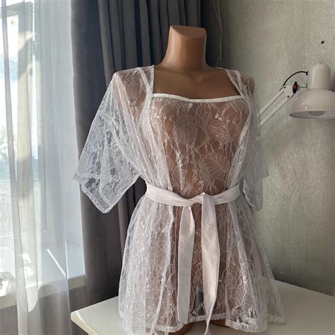 See Through Nightie White Soft Mesh Sheer Nightgown Bridle Style Transparent Lingerie