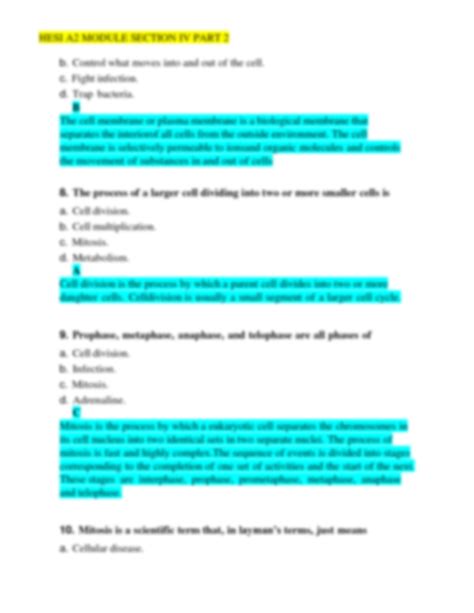 Solution Hesi A Module Section Iv Part Anatomy Physiology