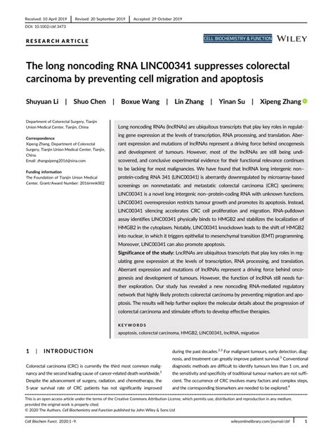 Pdf The Long Noncoding Rna Linc Suppresses Colorectal Carcinoma