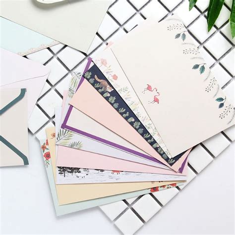 Set Belle Feuille Lettre Papier Pcs Enveloppes Finement Fleur