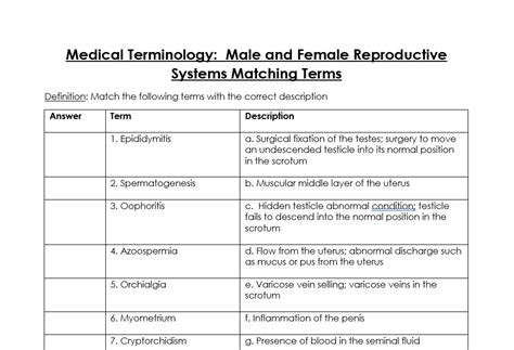 Medical Terminology Reproductive Systems Health Sciences Nursing