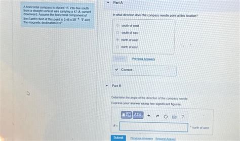 Solved A Horizontal Compass Is Placed 15 Cm Due South From A Chegg