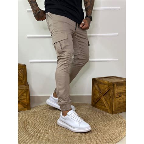 Calça Cargo Jogger Masculino Masculina Com Punho Jeans Sarja Faz A Boa