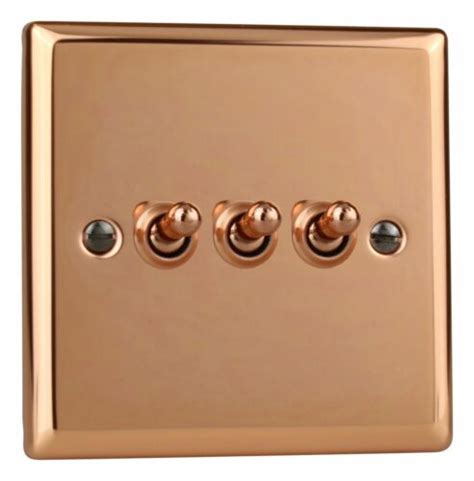 Varilight XYT3 CU Urban Polished Copper 3 Gang 1 Or 2 Way Toggle Light