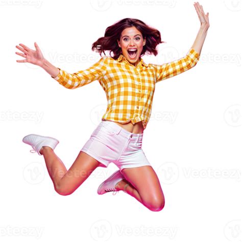 Happy Woman Jumping In Mid Air With Joyful Expression 46571795 Png