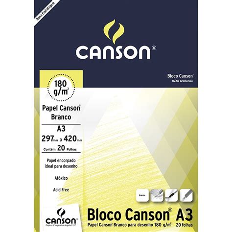 Bloco De Papel Canson Desenho Branco 180g A3 20 Folhas