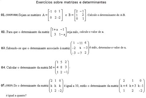 Exerc Cios Sobre Matrizes Resolvidos Librain