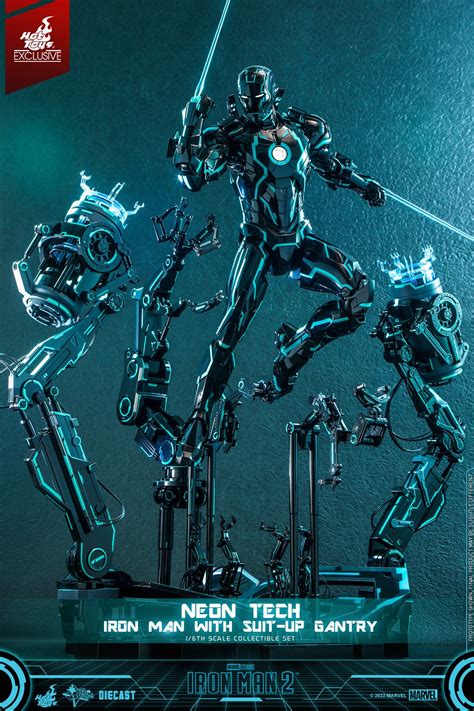 Hot Toys MMS D Iron Man Neon Tech Iron Man With Suit Up Gantry Hot Toys Complete