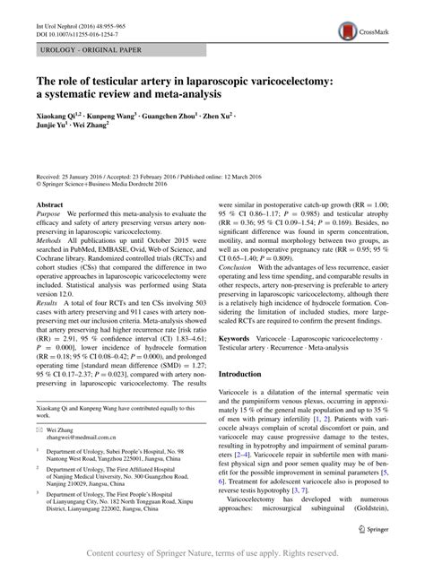 The Role Of Testicular Artery In Laparoscopic Varicocelectomy A