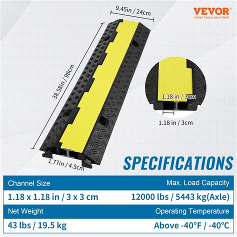 Vevor 3 Pcs Cable Protector Ramp 2 Channel 12000 Lbs Load Wire Cable