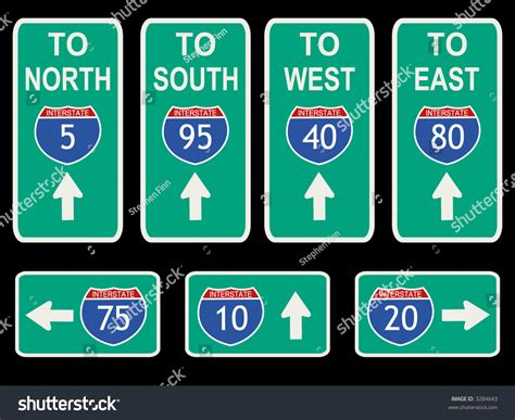 American Interstate Signs Directions Illustration Stock Vector Royalty