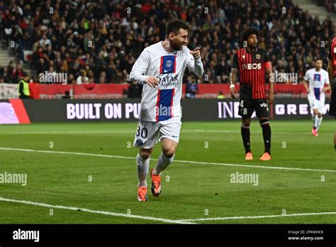 Nice France Th Apr Lionel Messi Psg Celebrates The