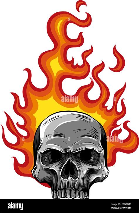 Skull On Fire With Flames Vector Illustration Stock Vector Image Art