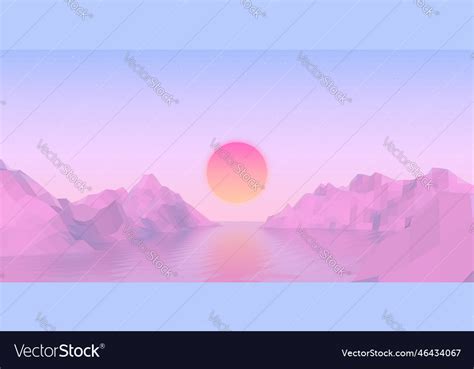 Abstract vaporwave landscape with sun rising over Vector Image