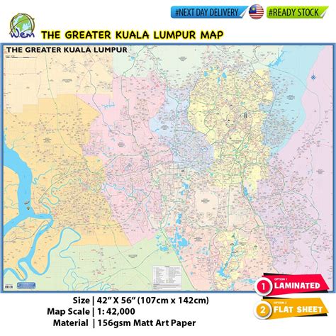 The Greater Kuala Lumpur Map 42 X 56 Super Big Size Detailed Useful