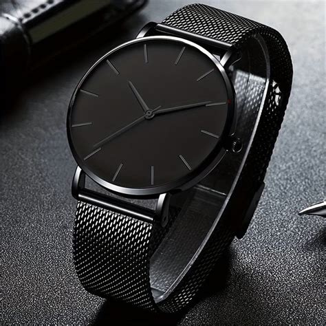 3pcs Set Fashion Men S Simple Mesh Band Quartz Watch Hexagonal