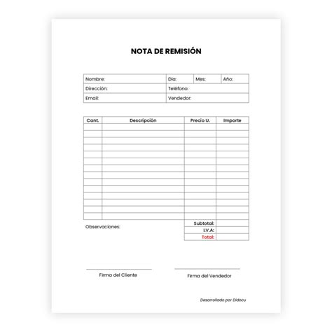 Descargar Nota De Remisión Pdf Word Y Excel Gratis Didocu