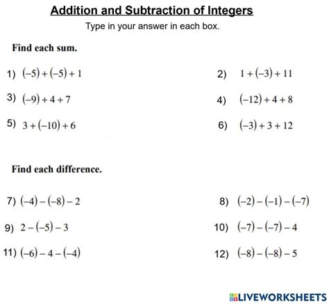 Adding Subtracting Integers Worksheet Live Worksheets Worksheets Library